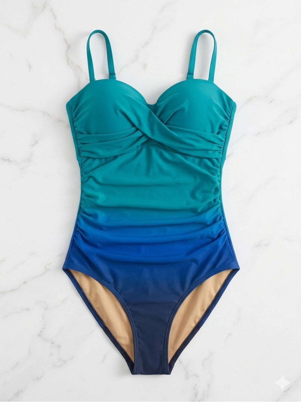 Lane Bryant Mermaid Ombre One-Piece Swimsuit Underwire Support Blue Teal 44D